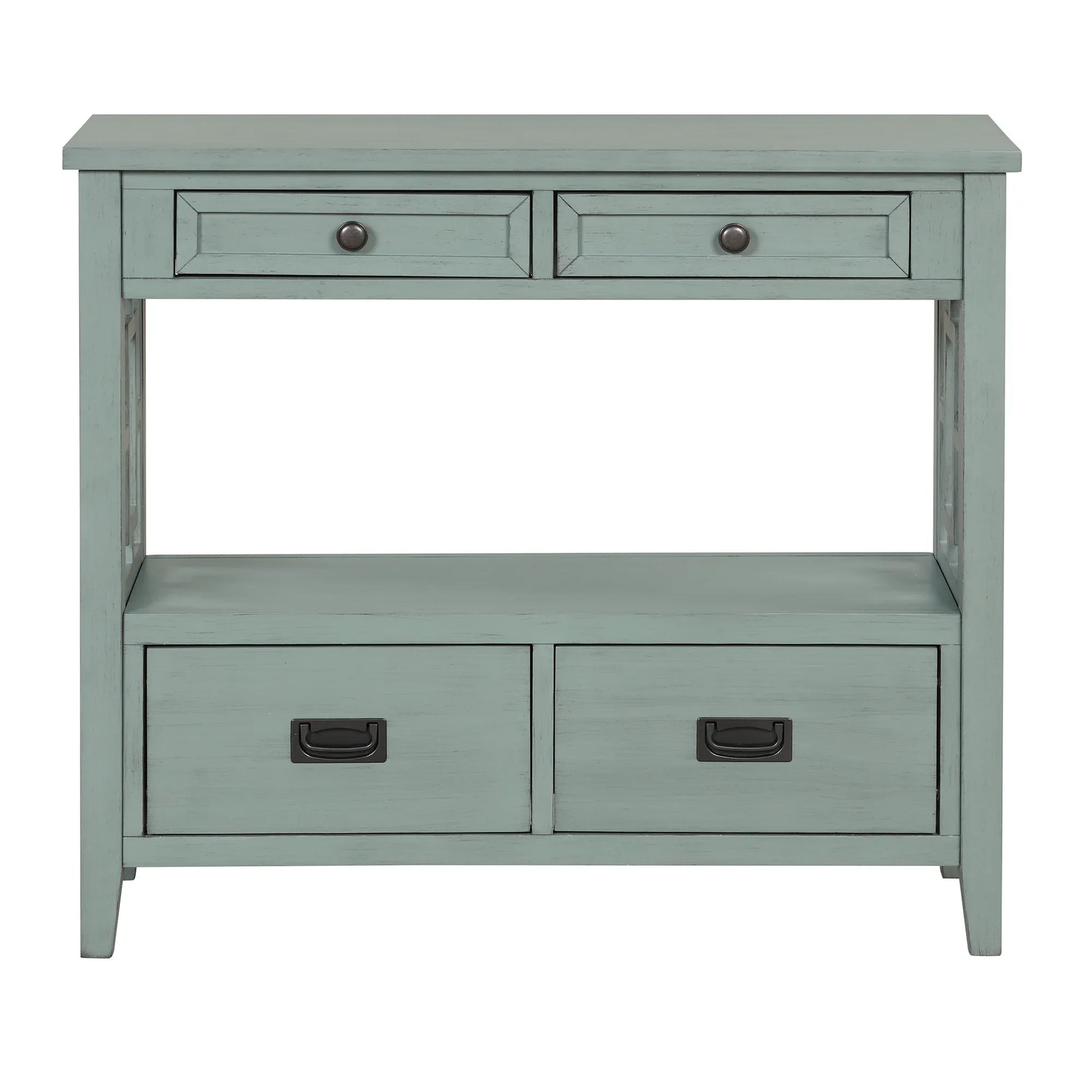 36'' Farmhouse Pine Wood Console Table Entry Sofa Table with 4 Drawers & 1 Storage Shelf (Retro Blue) - Shello's Creative Boutique