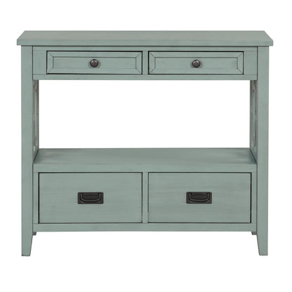 36'' Farmhouse Pine Wood Console Table Entry Sofa Table with 4 Drawers & 1 Storage Shelf (Retro Blue) - Shello's Creative Boutique