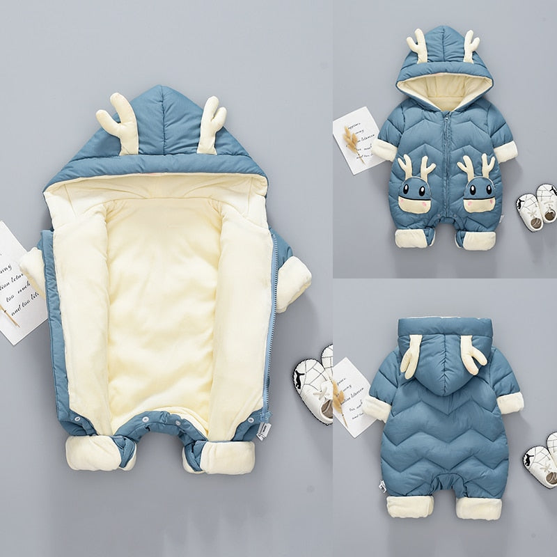 OLEKID Baby Winter Snowsuit Plus Velvet Thick Baby Boys Jumpsuit 0-2 Years Newborn Romper Baby Girls Overalls Toddler Coat eprolo