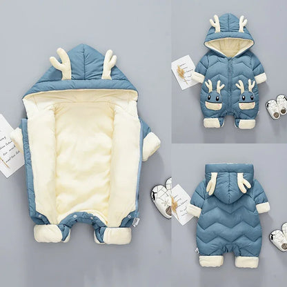OLEKID Baby Winter Snowsuit Plus Velvet Thick Baby Boys Jumpsuit 0-2 Years Newborn Romper Baby Girls Overalls Toddler Coat - Shello's Creative Boutique