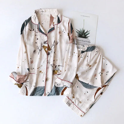 Spring / Summer new 100% viscose long-sleeved trousers ladies pajamas suit simple style long pajamas women's home service - Shello's Creative Boutique