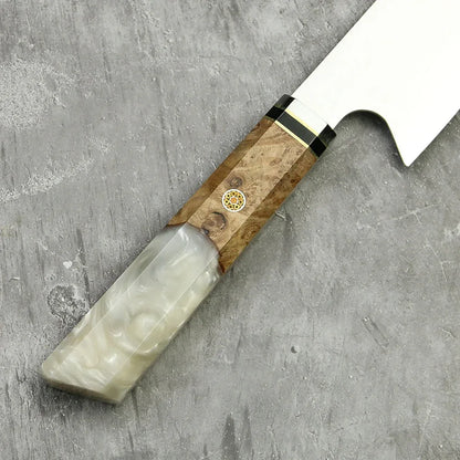 Amberknife 8-Inch Kiritsuke Knife – 67 Layers VG10 Damascus Steel with Stabilized Wood Handle - Shello's Creative Boutique