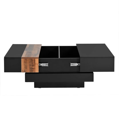 Modern High Gloss Coffee Table - 80cm Square with Sliding Top & Hidden Storage (Black) - Shello's Creative Boutique