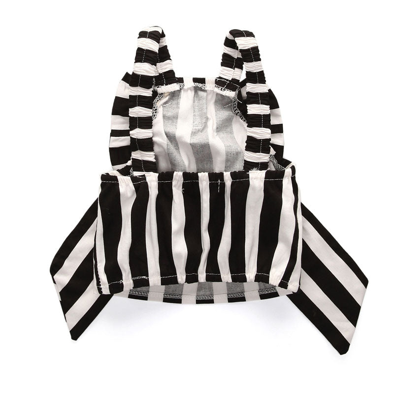 Set Tops and Pants 2 Pieces Summer Stripes Ribbon Short Sling Fashion Hole Pants European Style Children's Suits eprolo