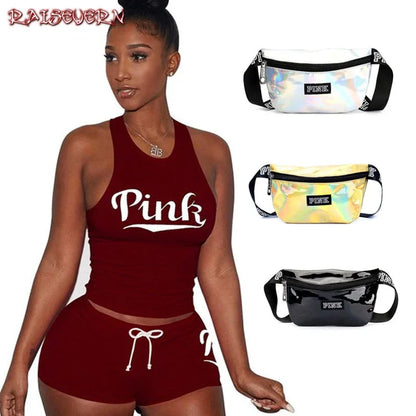 Letters Print Tank Top Shorts Two Piece Set Round Neck Sexy Sleeveless Women Outfits Summer Sporting 2 Piece Set - Shello's Creative Boutique