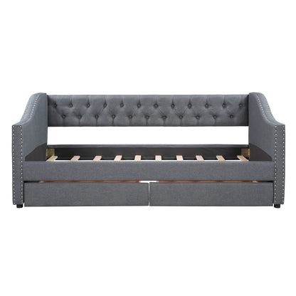 Upholstered Twin Size daybed with Two Drawers Wood Slat Support Gray - Shello's Creative Boutique