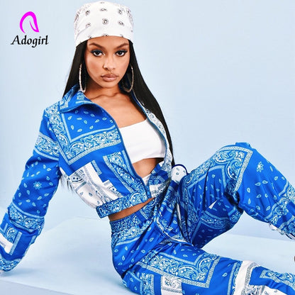 Paisley Bandana Print Two 2 Piece Set Women Fitness Sweatsuit Zipper Up Sweatshirt + Jogger Pants Set Tracksuit Vintage Outfits eprolo