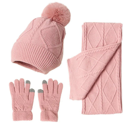 Adult Hat, Scarf, Glove, Three Piece Set, Autumn and Winter New Warm and Thickened Woolen Hat - Shello's Creative Boutique