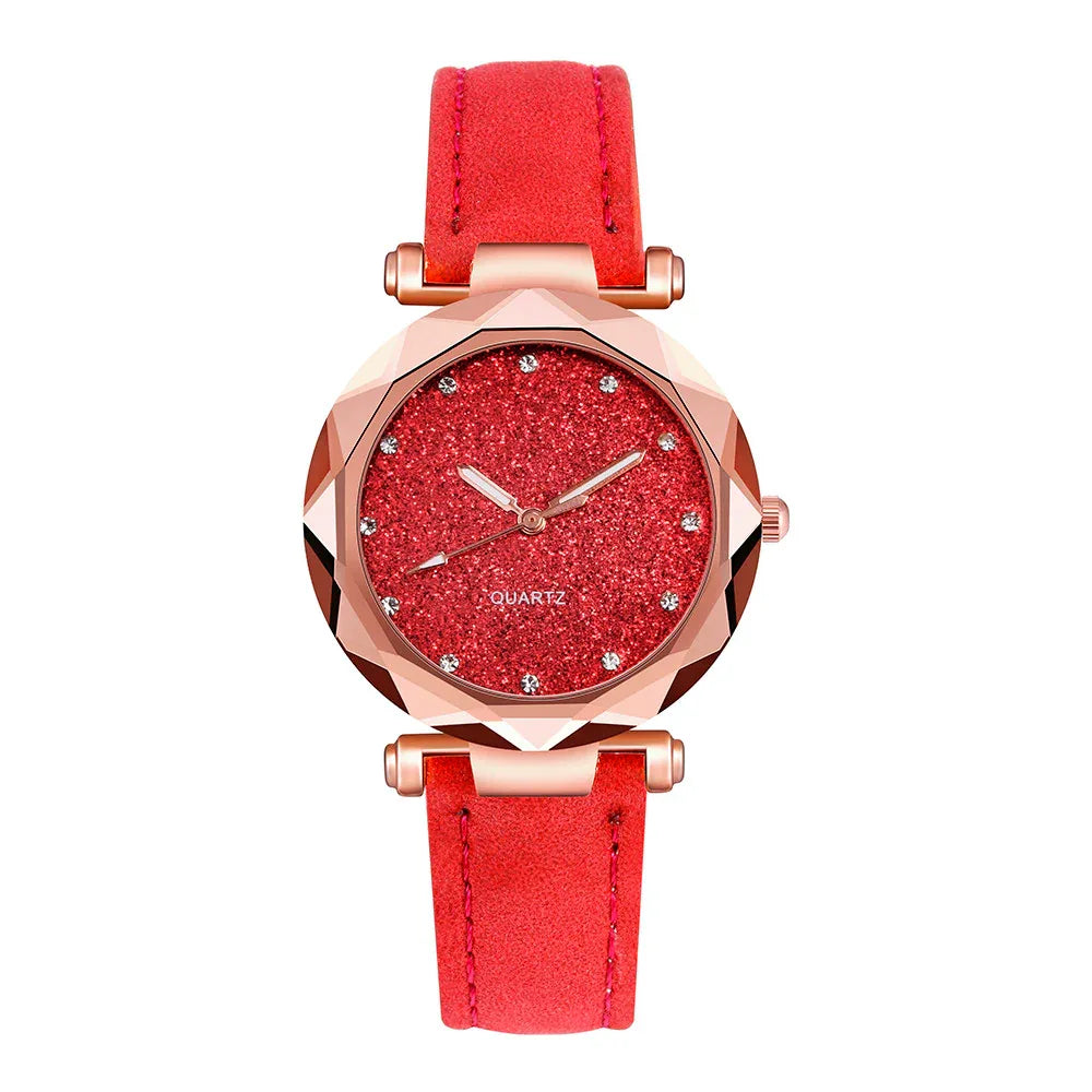 Ladies fashion Korean Rhinestone Rose Gold Quartz Watch Female Belt Watch Women's Watches Fashion Clock Watch Women Watches #A - Shello's Creative Boutique