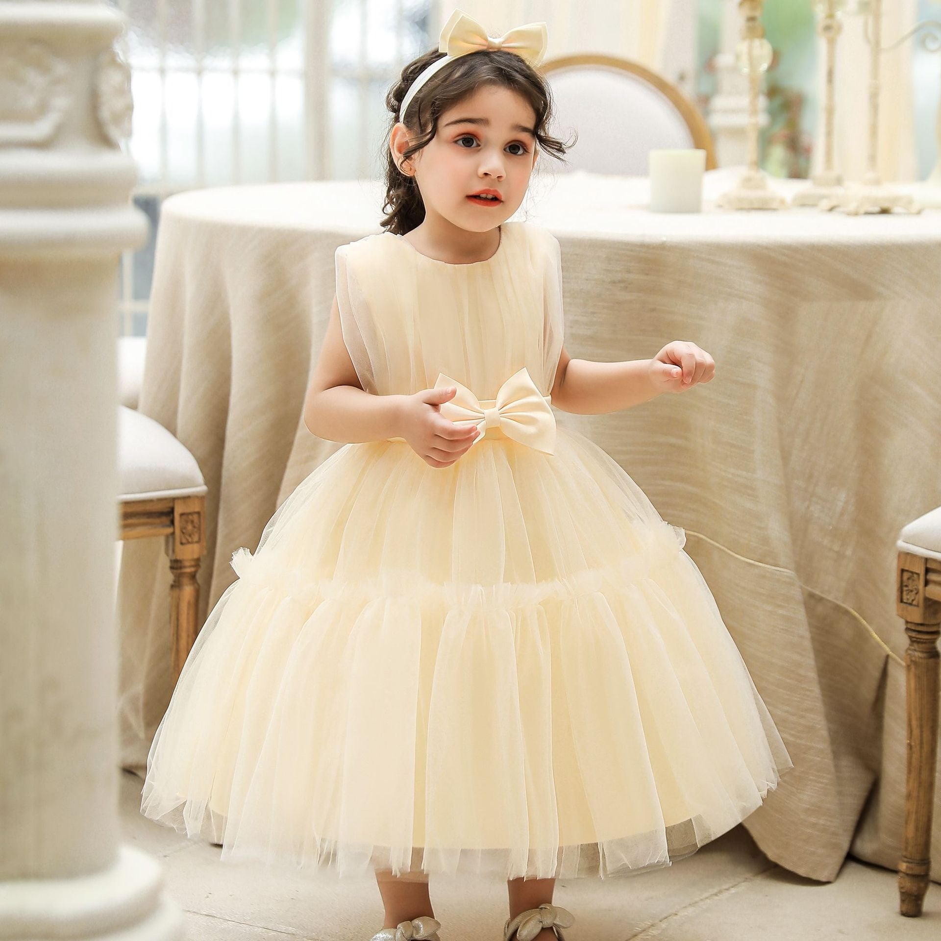 Children's mesh dress princess dress baby fluffy dress baby one year old wedding dress evening dress eprolo