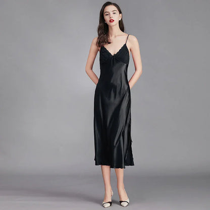 Ice Silk Long Nightdress - Spaghetti Strap Summer Sleepwear - Shello's Creative Boutique