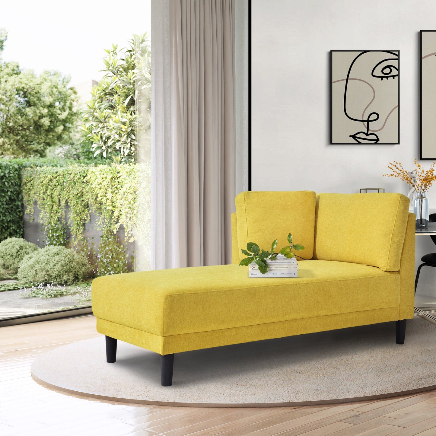65" Mid-Century Modern Fabric Corner Lounge Chair Upholstered Indoor Chaise Lounge for Bedroom eprolo