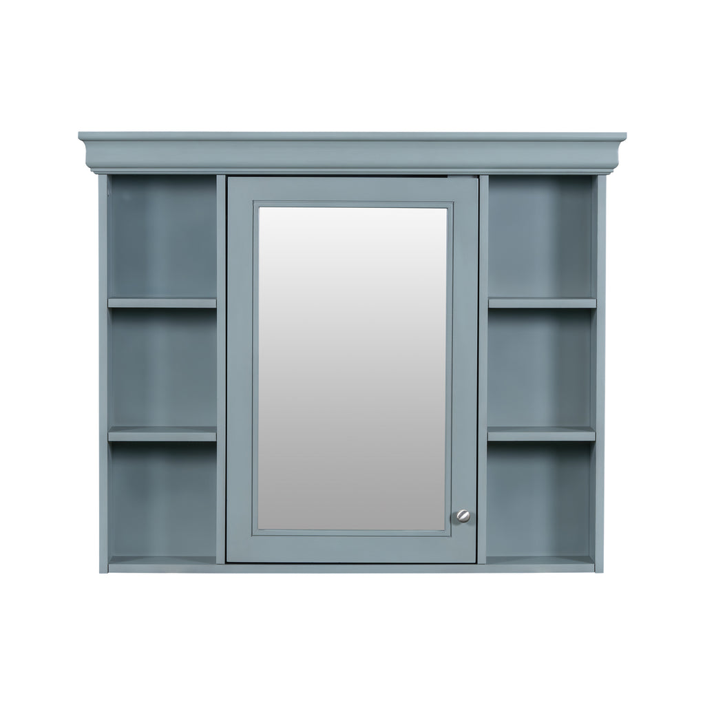35 ''x 28' 'blue wall mounted bathroom storage cabinet with mirror door and medication cabinet with 6 open shelves eprolo