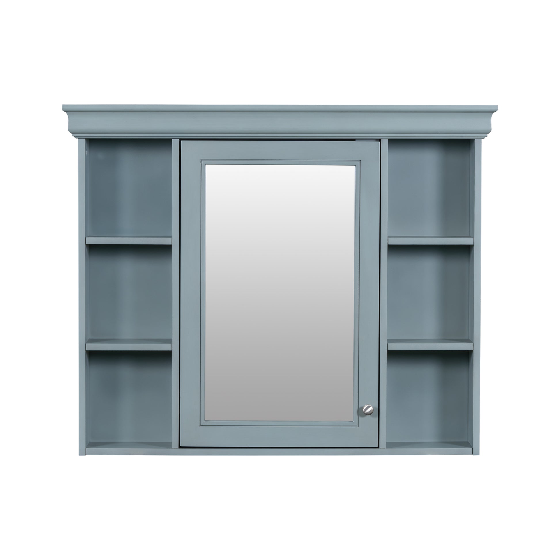 35 ''x 28' 'blue wall mounted bathroom storage cabinet with mirror door and medication cabinet with 6 open shelves eprolo