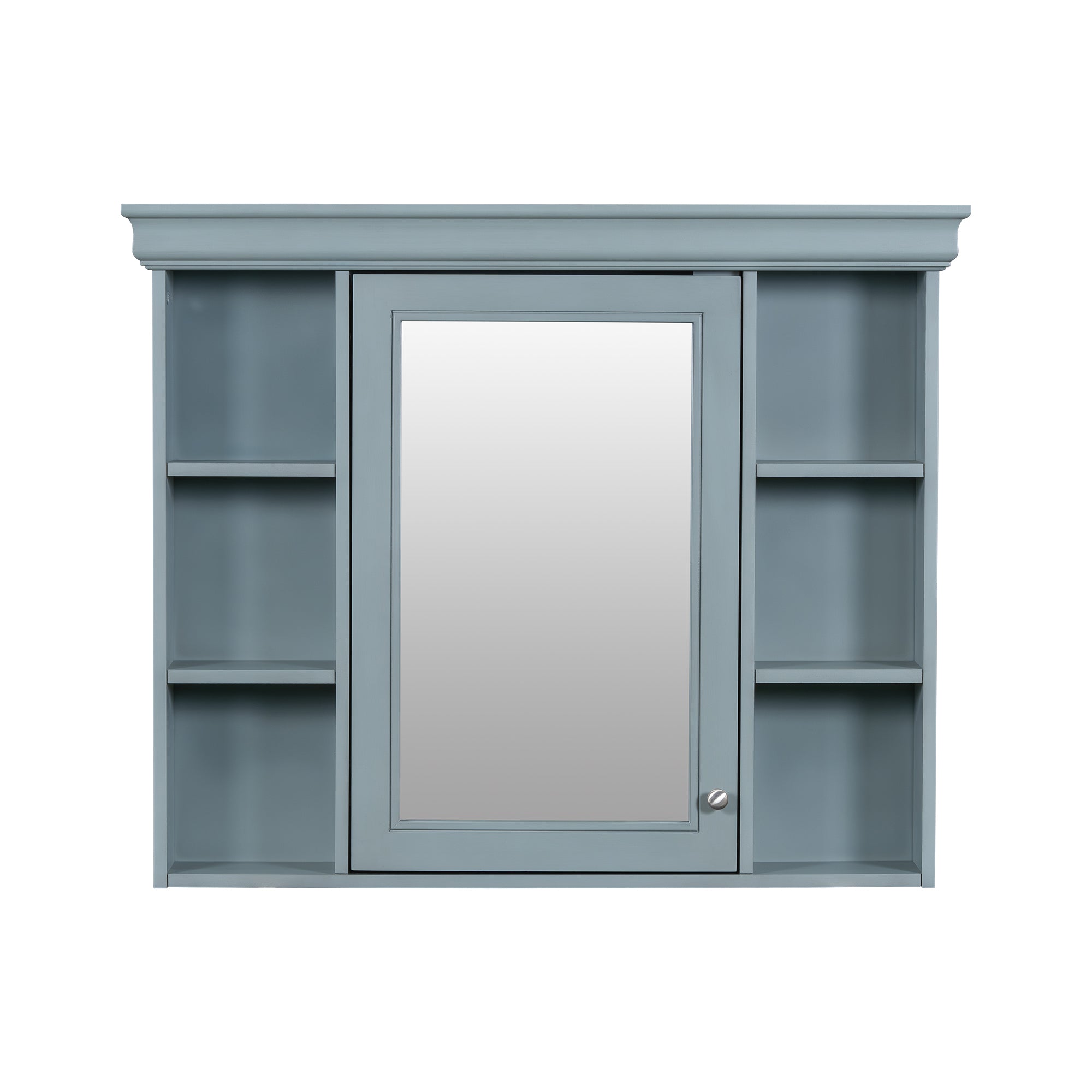 35 ''x 28' 'blue wall mounted bathroom storage cabinet with mirror door and medication cabinet with 6 open shelves eprolo