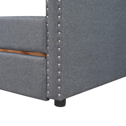 Upholstered Twin Size daybed with Two Drawers Wood Slat Support Gray - Shello's Creative Boutique