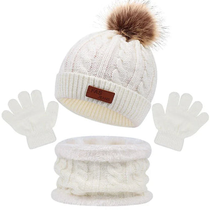 Children's hats, scarves, gloves, three piece set, autumn and winter new single ball baby hats - Shello's Creative Boutique