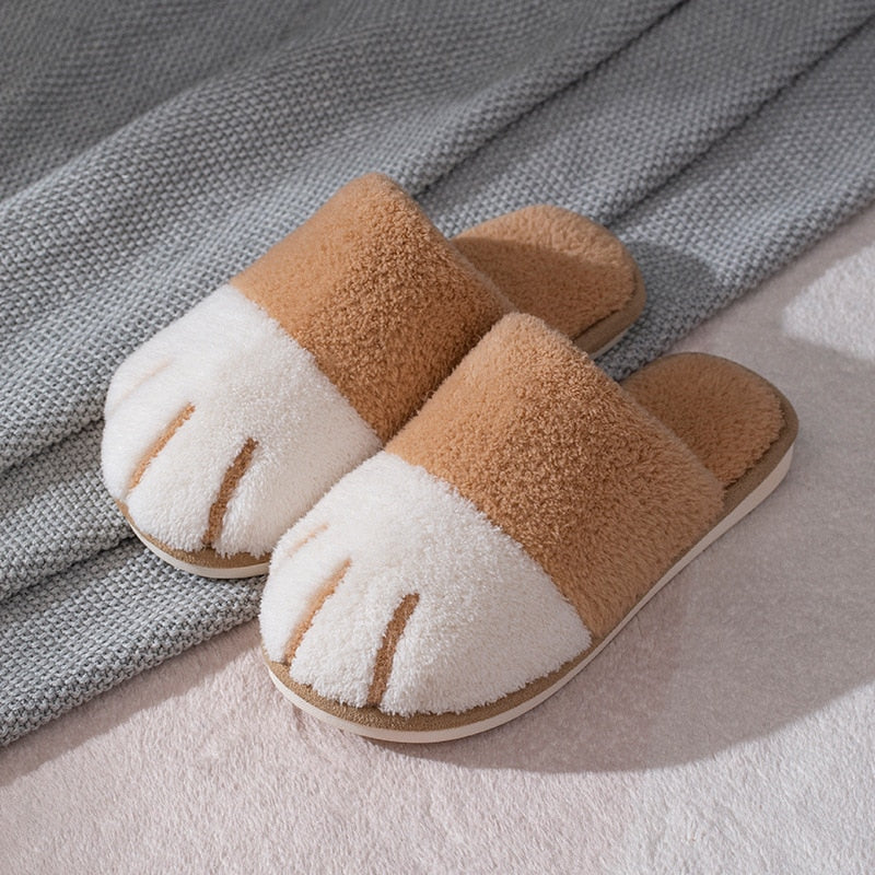 Winter House Warm Fur Slipers For Women Cute Cat paw Designer Bedroom Warm Plush Shoes Non-slip Indoor Women Furry Slippers eprolo