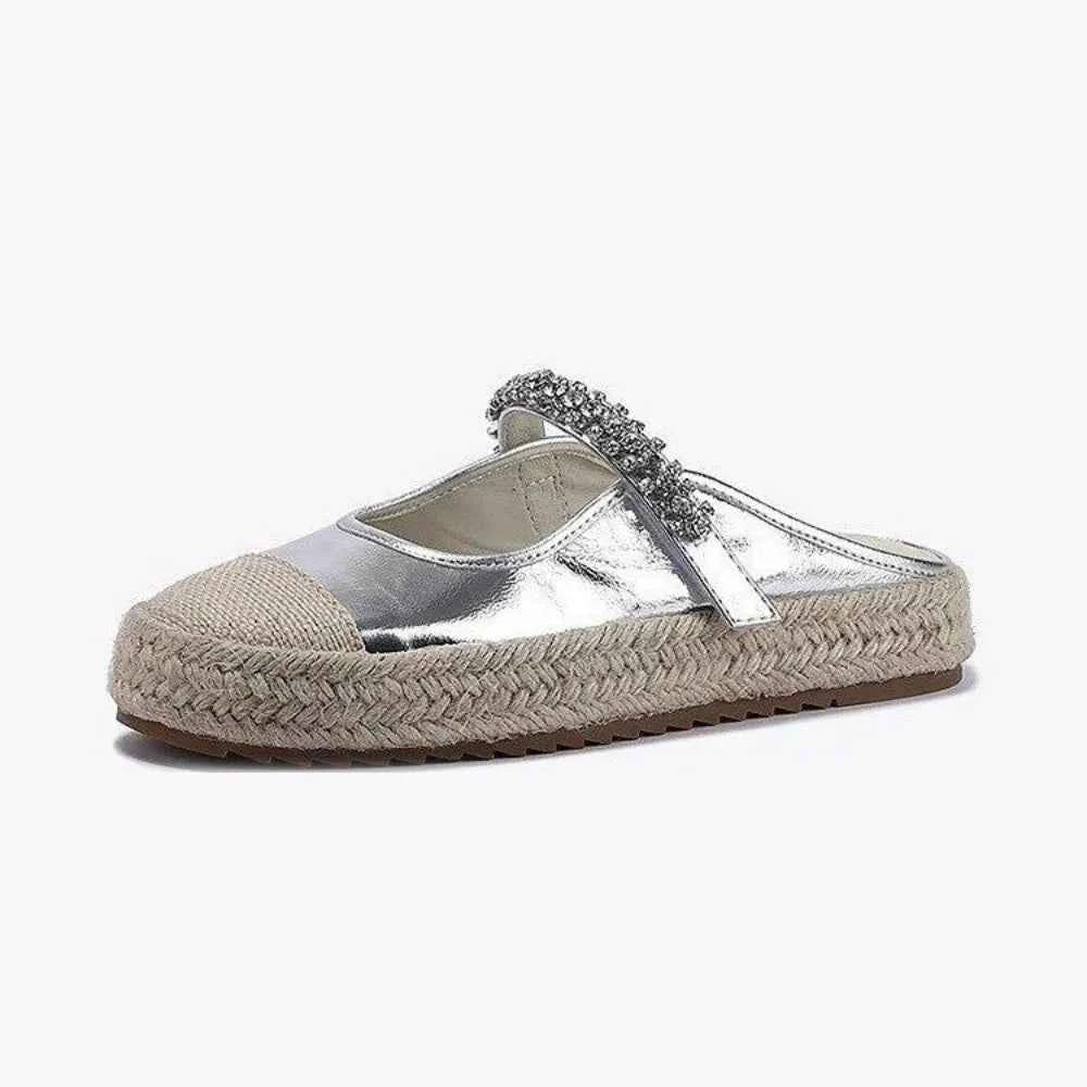 Summer Women's Canvas Shoes – Silver Sequined Mules for Effortless Style