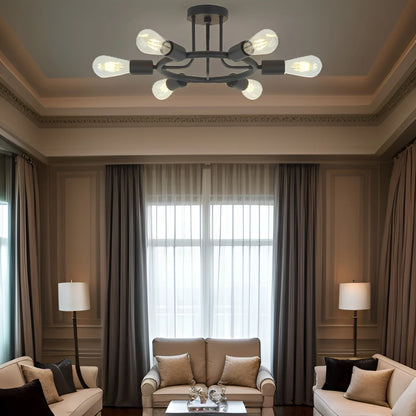 6 Light Modern Sputnik Lights Semi Flush Mount Ceiling Light Black Finished - Shello's Creative Boutique