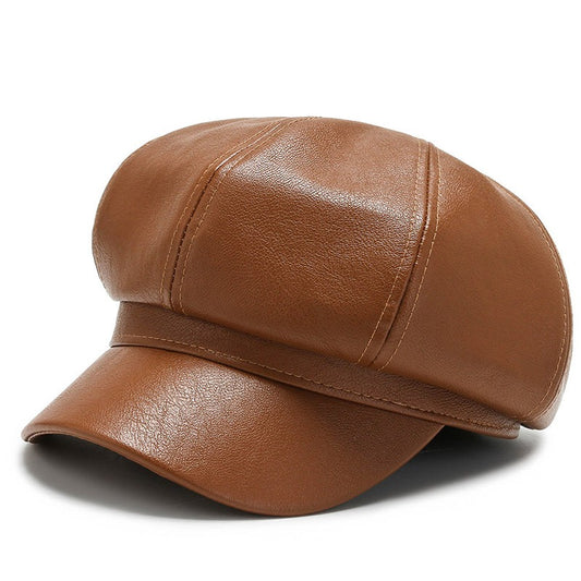 PU beret outdoor casual trend solid color octagonal hat eprolo