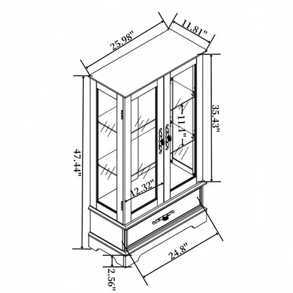 Light colored glass cabinet Curio display cabinet with adjustable glass frame, 2 doors and 1 drawer, including white light bulbs eprolo