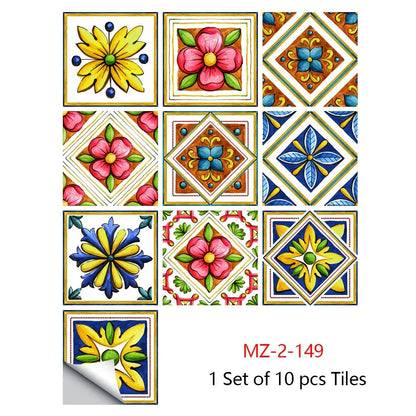 10 Piece Set Of Datura Mosaic Small Flower Imitation Ceramic Tile Wall Sticker - Shello's Creative Boutique