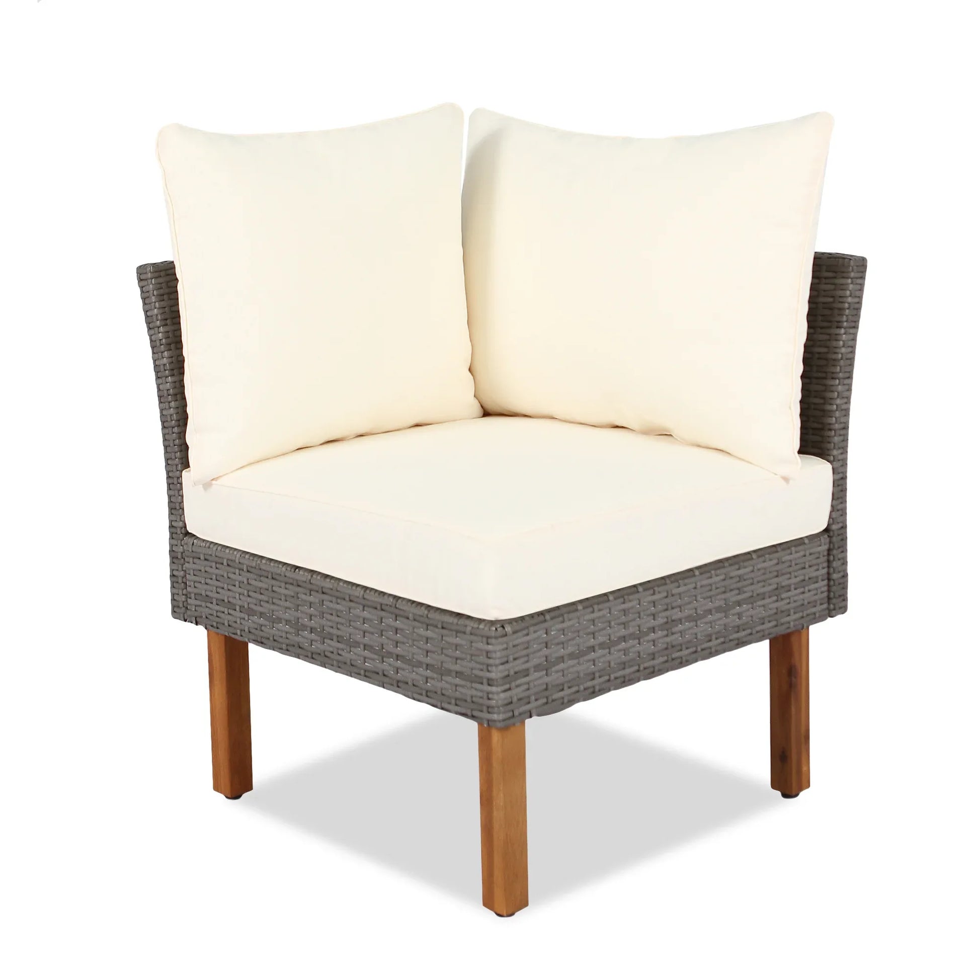 9-piece Patio rattan furniture set with Acacia wooden legs and tabletop sofa set, coffee table washable cushion beige - Shello's Creative Boutique