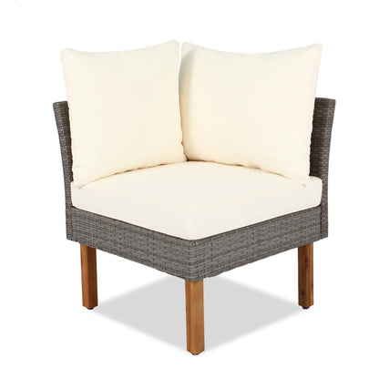 9-piece Patio rattan furniture set with Acacia wooden legs and tabletop sofa set, coffee table washable cushion beige - Shello's Creative Boutique