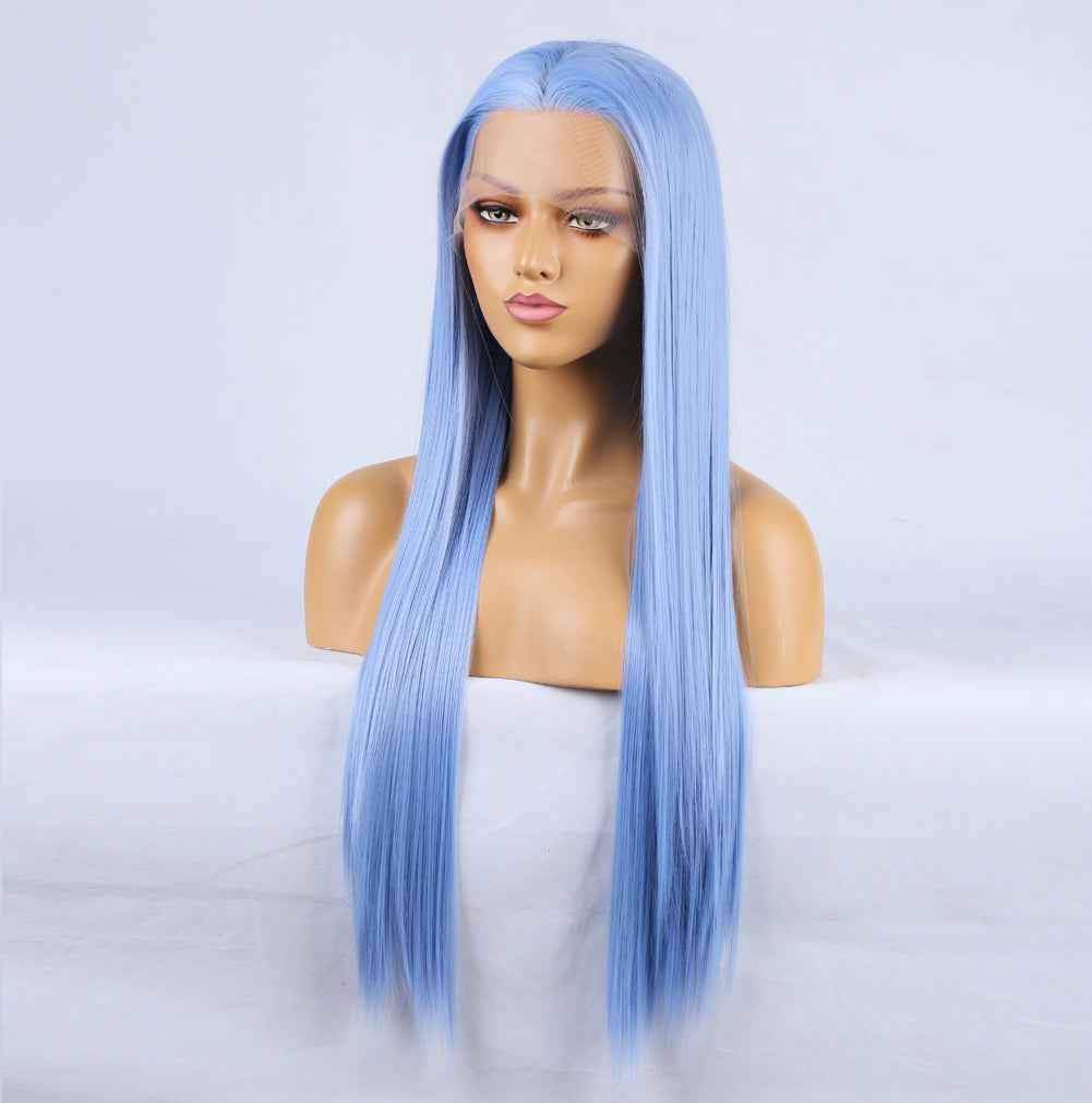 Fashion Hand Ditch 13 x 2.5 Synthetic Front Lace Blue False Long Hair Natural Hairline Wig