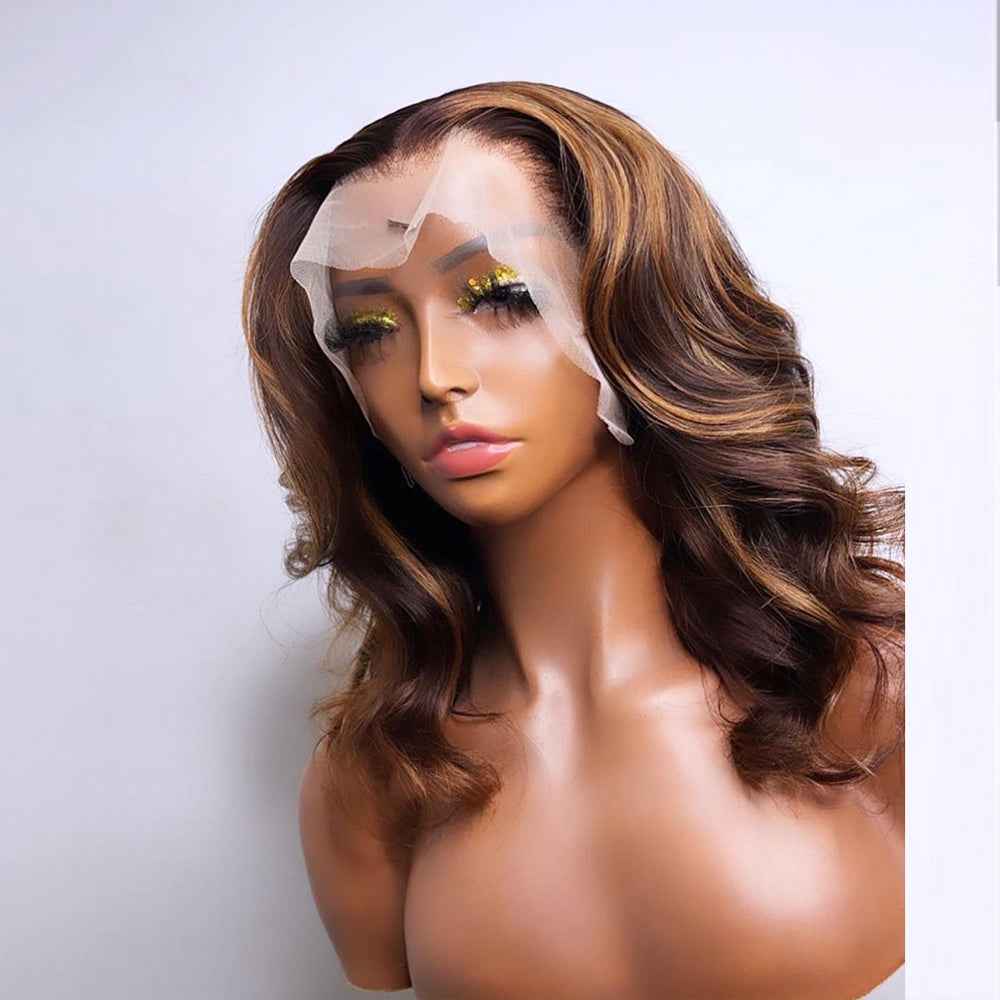 Piano Colour Natural Synthetic Front Lace Wig Big Wave Short Curly Hair