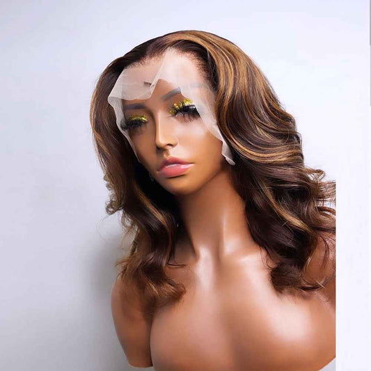 Piano Colour Natural Synthetic Front Lace Wig Big Wave Short Curly Hair