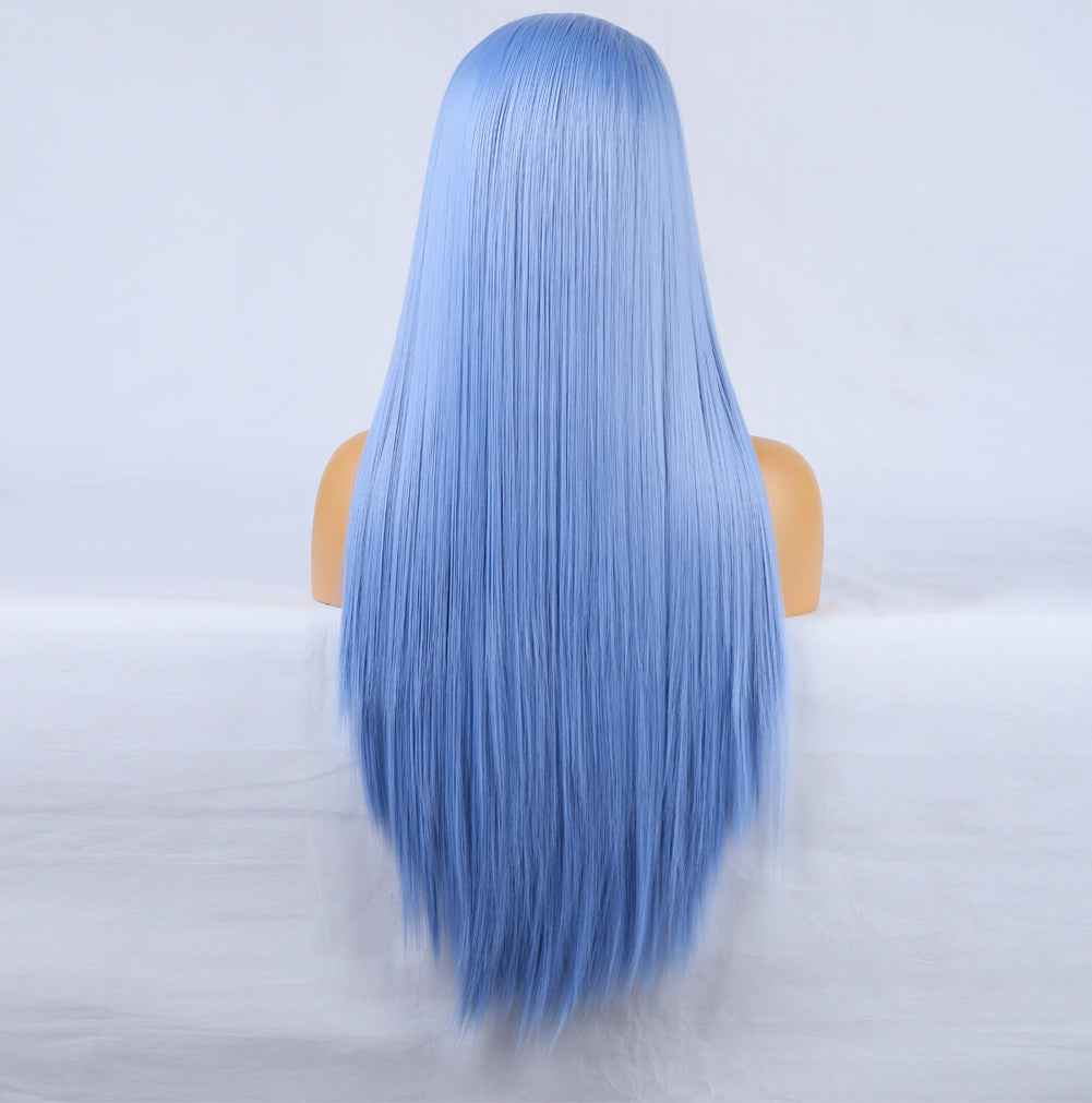 Fashion Hand Ditch 13 x 2.5 Synthetic Front Lace Blue False Long Hair Natural Hairline Wig