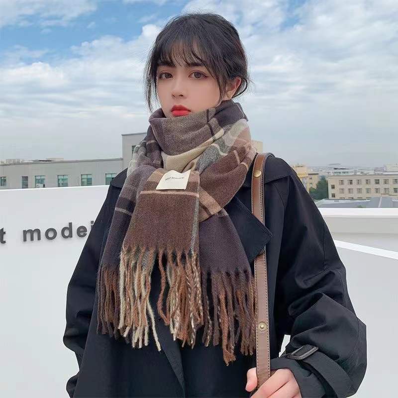 Scarf Female Autumn And Winter With a Hundred Plaid Thickened Student Couple Scarf Male Imitation Cashmere Warm Scarf eprolo