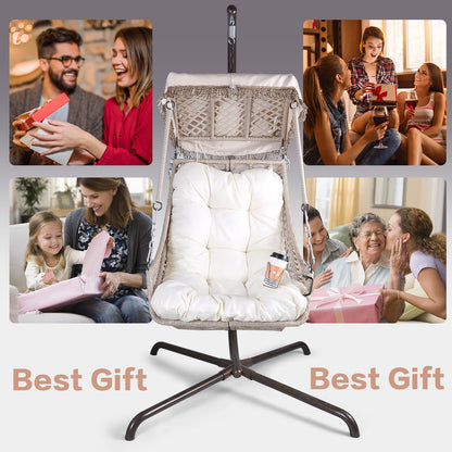 Luxury Swing Egg Chair with Stand - Indoor/Outdoor Hanging Chair with Sunshade