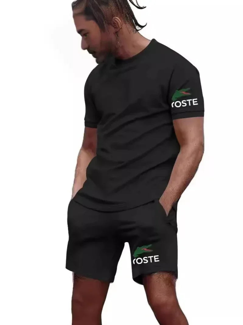 Summer sportswear set, men's fashion two-piece set, sports, fitness, running, leisure, quick drying short sleeved shorts - Shello's Creative Boutique