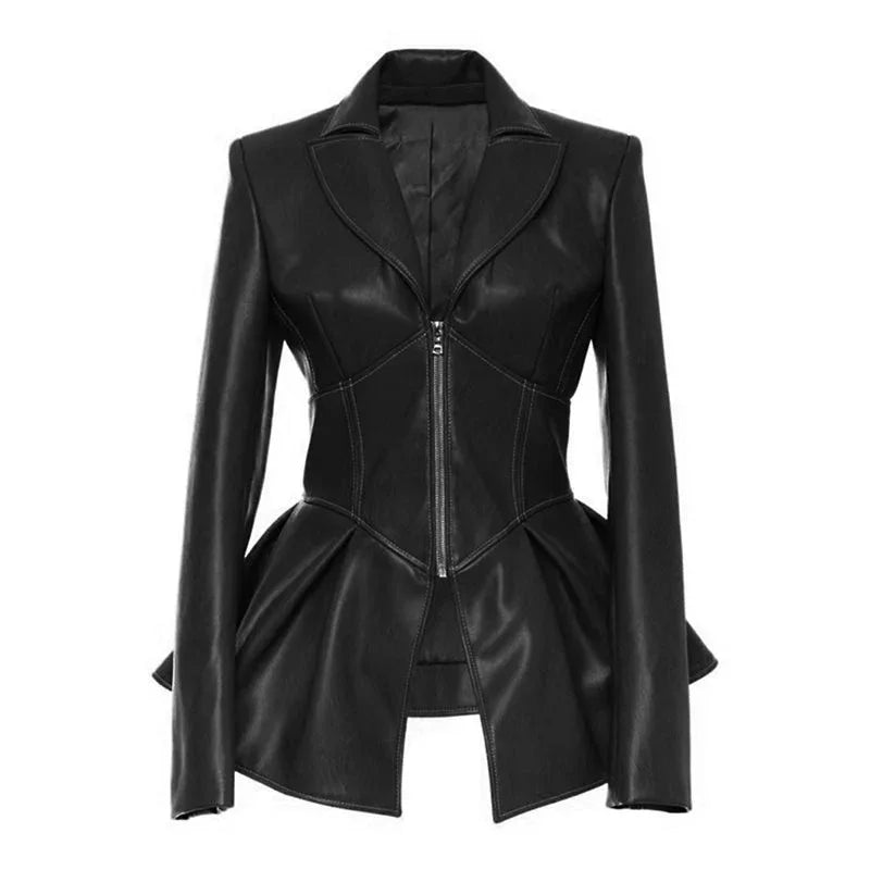 Women Jacket Black Gothic Faux Leather PU Jacket Women Winter Spring Motorcycle Jacket Black Faux Goth Leather Coats - Shello's Creative Boutique