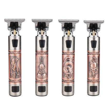 T9 Hair Clipper Oil Head Push Digital Display Carving Skull Small Hair Clipper Trimming Shaved White USB Charging Zinc Alloy eprolo