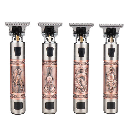 T9 Hair Clipper Oil Head Push Digital Display Carving Skull Small Hair Clipper Trimming Shaved White USB Charging Zinc Alloy eprolo