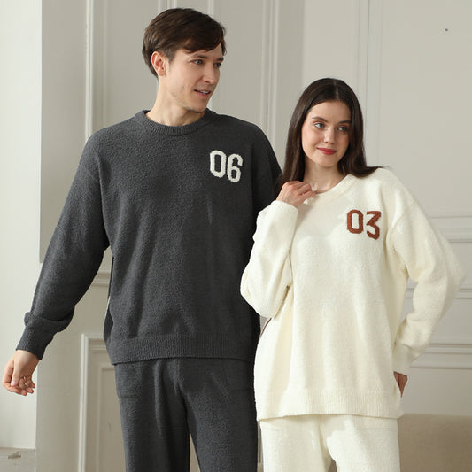 Autumn and Winter Half Fleece Couple's Home Clothes Set Head Style Multi Color Optional Plush Set Sleepwear eprolo