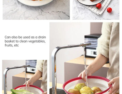 Collapsible Microwave Cover Lid Folding Plate Cover Colander Strainer Fruit Vegetables Washing Basket Plate Lid Kitchen Tools - Shello's Creative Boutique
