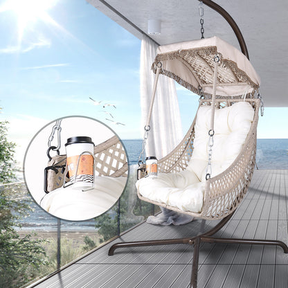 Luxury Swing Egg Chair with Stand - Indoor/Outdoor Hanging Chair with Sunshade