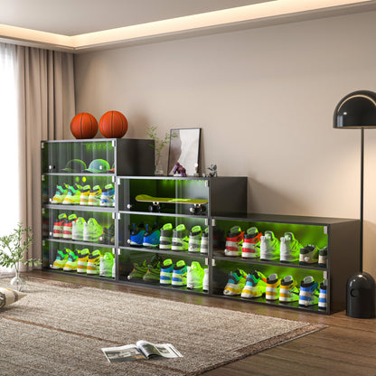 Black Glass Door Shoe Box Shoe Storage Cabinet For Sneakers With RGB Led Light eprolo