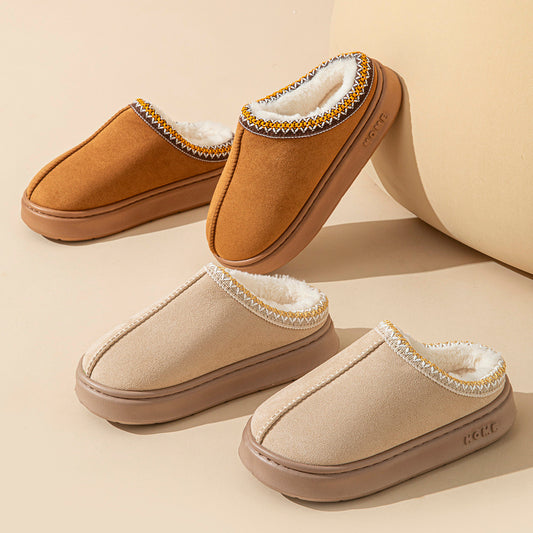 New solid color imitation suede stitching home slippers thick bottom non-slip lightweight warm cotton slippers for women eprolo