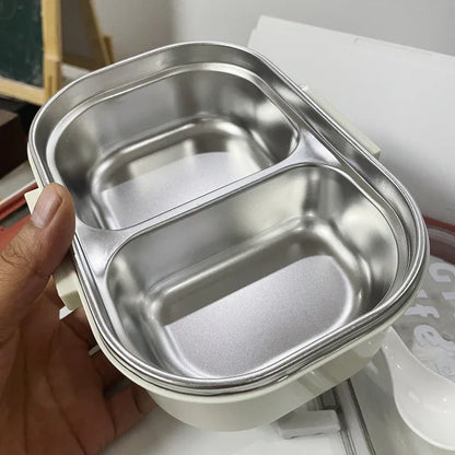 Korean style simple stainless steel two compartment lunch box with cutlery - Shello's Creative Boutique