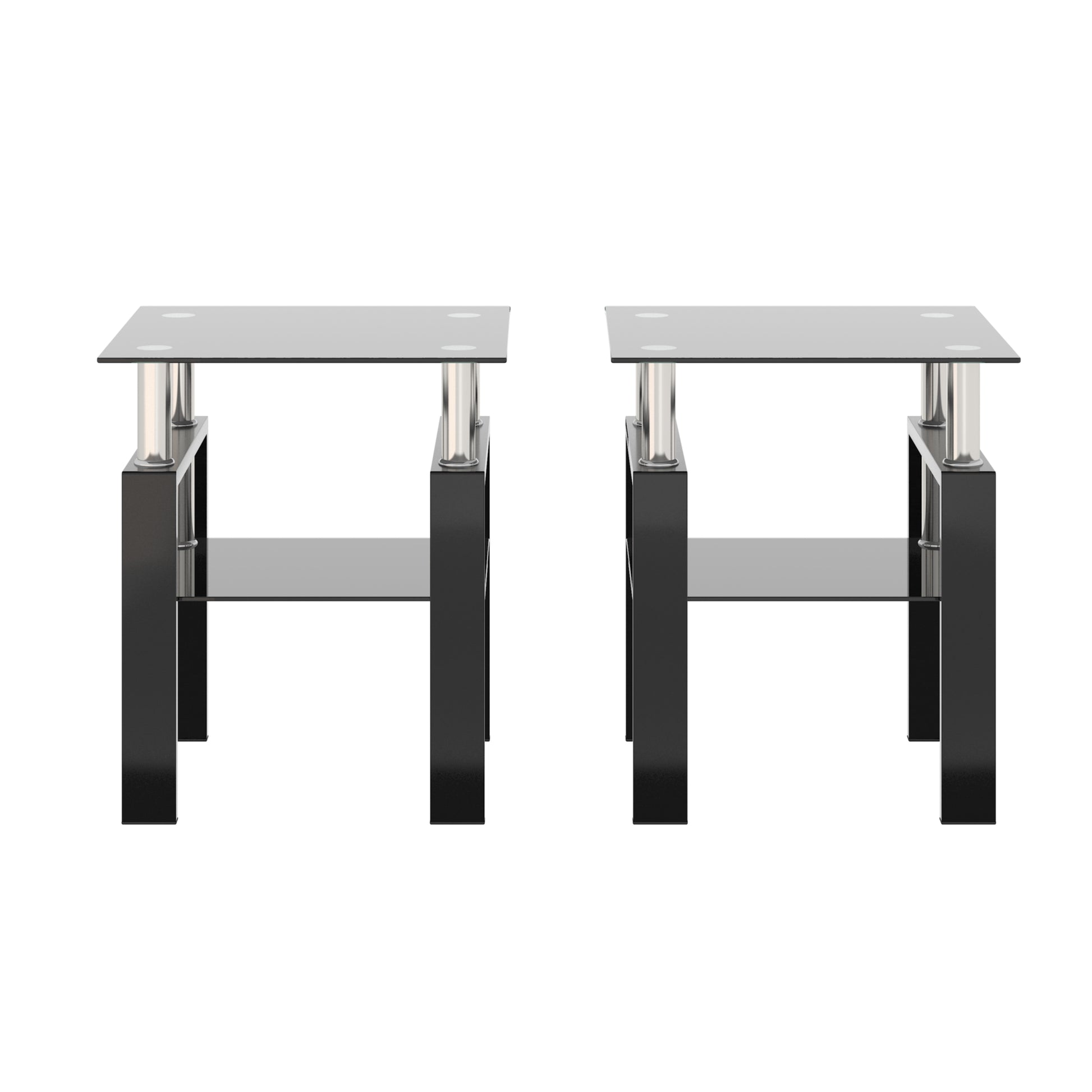 Set of 2, Modern Tempered Glass Tea Table Coffee Table End Table, Square Table for Living Room, Black eprolo