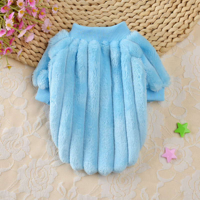Vertical Striped Single-Sided Plush Coat Pet Clothes Dog Teddy Clothing Cat Autumn Bichon Small Dog Cat Autumn And Winter Clothing eprolo