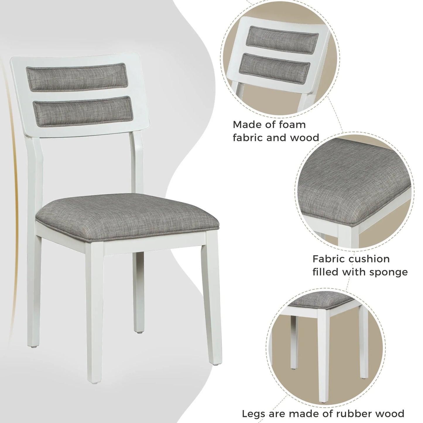 TREXM Classic and Traditional Style 6 - Piece Dining Set, Includes Dining Table 4 Upholstered Chairs & Bench (White+Gray) - Shello's Creative Boutique
