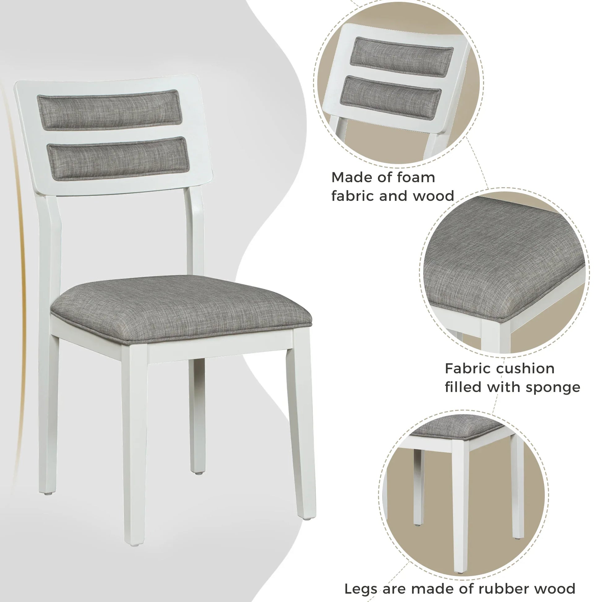TREXM Classic and Traditional Style 6 - Piece Dining Set, Includes Dining Table 4 Upholstered Chairs & Bench (White+Gray) - Shello's Creative Boutique