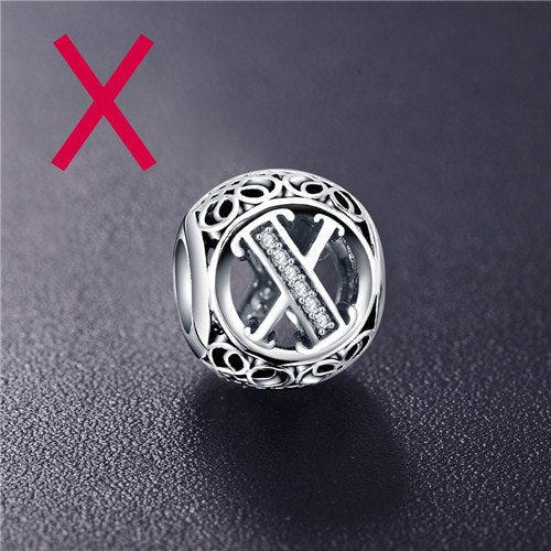 Real 925 Sterling Silver Vintage Clear Letter Bead Charms Fit Pandora Women Charm Bracelets Silver Jewelry eprolo
